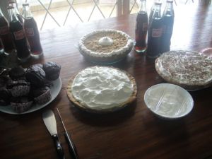 Since the original day for the party was 3.14, it was pie themed, but chaotic schedules had it moved to St. Patty's Day, but keeping the pie theme, of course.
