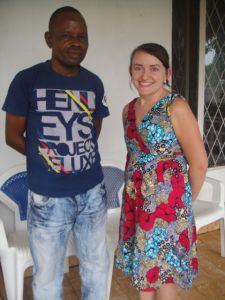 Faustin and I, in a dress he created from a terrible hand drawing I did.