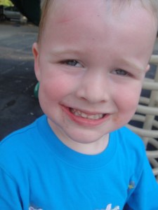 And here he is 30 seconds later...bloody lip and a smile!@