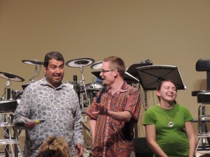 At the second service - kid-free and Matthew is cracking jokes with the pastor about caterpillars (eating them)...also, glimpse the almost-17 week baby bump!