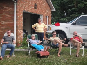 Matthew, Grandma, Aunt Gloria, cousin Allison, and Uncle Bill watch the kids antics...