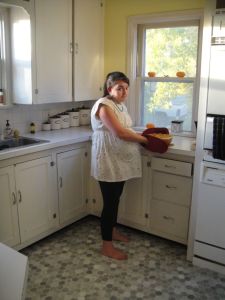 This is a great picture of the after...Matthew took it with glee as he pointed out: "Look! Pregnant, barefoot, and in the kitchen!"