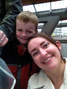 Levi and I on the metro in Amsterdam - Levi loved the "train!"
