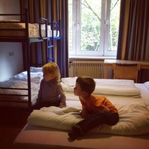 These are the hostels we stayed at in Germany - Axel's baby bed is in the corner behind us.  It was great!