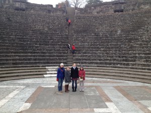 Four of the five ladies standing in the Roman amphitheater - we spent a long time playing with the incredible acoustics