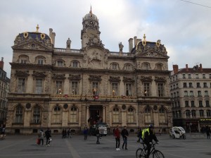 Probably one of the most majestic buildings I've seen yet...can you see the chandeliers were on in the ballroom on the second floor?  (This is a hotel!)