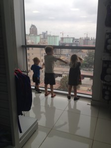 Taking in the city from one of the upper floors of the IKEA-like home store.