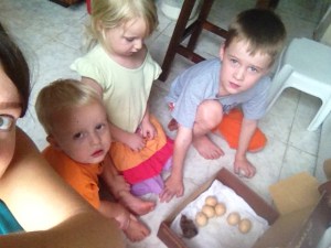 This lasted about two minutes...the older two got bored and the youngest wanted to squeeze the fluffy chicken.